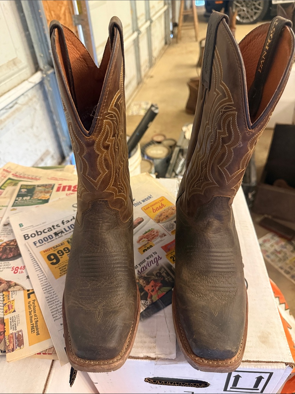Dan Post Brown Western Leather Cowboy Boots with Stitch Detail